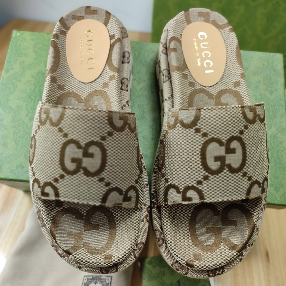 Gucci GG Supreme Canvas Platform Slide Sandals